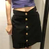 Mujeres Chic Moda con botones de metal Mini falda Vintage Cintura alta Lado Hollow Out Faldas femeninas Mujer 210507