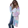 Frauen Winter Regenbogen Tie Dye Teddy Mäntel und Jacken Streetwear Polar Fleece Plüsch Übergroßen