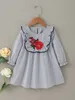 Toddler Girls Pinstriped Appliques Ruffle Trim Babydoll Dress SHE