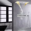 Brushed Nickel Shower Faucets Set 70x38 Cm LED Thermostatic Bathroom Multi Function Rainfall Concealed Shower System With Handheld
