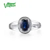 VISTOSO 14K Weißgold Ringe für Damen, echter funkelnder Diamant, 7 x 5 mm, blauer Saphir, Verlobung, Jahrestag, einzigartiger feiner Schmuck 211217