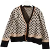 Kimutomo Vintage Argyle Stickade Cardigans Kvinnor Hong Kong Style Spring Female V-Neck Single Breasted Långärmad Toppar 210521