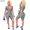 Desinger Femmes Combinaisons Body Workout Zipper Maigre À Manches Courtes Col En V Onesies Ananas Tissu Dames Yoga Shorts Barboteuses Vêtements De Nuit