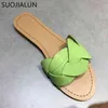 Suojialun 2021 Kvinnor Märke Tofflor Nya Sommar Flat Heel Slides Open Toe Flat Casual Beach Flip Flop Ladies Fritid Sandal Skor K78