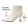 Meotina Real Leather High Heel Ankel Boots Kvinnor Korta Stövlar Skor Pekade Toe Tunna Heels Zipper Ladies Stövlar Höst Vinter 43 210520