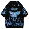 11 BYBB039S DARK Hip Hop Blue Flame Футболка с принтом бабочки Мужская Harajuku Модная уличная одежда с коротким рукавом Повседневные хлопковые топы T9051308