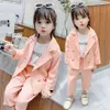 Baby Girl Suit Set Solid Jacket Pants Suit For Girls Spring Autumn Girls Clothing Style Tracksuit Kids 210412