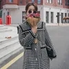 Elegant Lattice Houndstooth Woolen Coat Women's Mid-Length Autumn Winter Korean Casual Outwears 210510