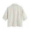 女性の甘いファッションの水玉トリミングブラウスヴィンテージ半袖サイドベントシャツガールシックなトップス210520
