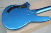 5 Strings 24 Frets Metallic Blue Electric Bass Guitar with Active Pickups,Moon Inlay,Can be customized