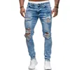 Män rippade skinny jeans hål penna denim byxor moto biker party casual cowboy byxor gata män kläder 2020 x0621