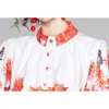 ربيع الأزياء المدرج قطعتين بدلة مجموعة المرأة فانوس كم زهرة طباعة قميص قمم + شورت مجموعات 210531