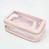 Customized Genuine Leather Travel Cosmetic Bag Fashion Waterproof Toiletry Makeup Storage Clear Pvc 211028