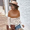 Jesień Zima Moda Turtleneck Sweter Kobiety Pasiasteczni Dzianiny Bluzy Z Długim Rękawem Oversize Topy Ladies Vintage Swetry 210812