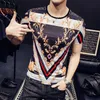 Brand Luxury T-shirt Men Vintage Print Short Sleeve Tops Summer Ice Silk Breathable T Shirts Casual Slim Fit Streetwear Clothes 210527