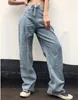 Autunno Vintage Vita alta Gamba larga Lunghezza del pavimento Jeans strappati Pantaloni da donna Boyfriend Denim Pantaloni lunghi da strada 210429