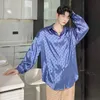 Rétro Dots À La Mode Homme Soie Bleu Robe Chemises Pour Hommes Satin Oversize Design Lisse Grande Taille Blouse Jacquard Hommes Casual213d