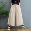 Pantalon en lin de coton de mode d'été femmes décontracté couleur unie pantalon court en vrac élégant streetwear femme jambe large 210514