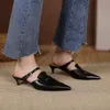 Meotina Mediados de tacón de tacón de cuero genuino Bombas de cuero Hebilla puntiaguda punta mulas zapatos tacones de estilete Slips On Vestido Calzado Damas Beige 210520