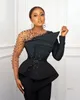 2022 Plus Size Arabic Black Stylish Prom Dresses Sheer Neck Beaded Jumpsuits Evening Formal Party Second Reception Gowns2266