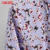 Tangada Mode Femmes Violet Fleurs Imprimer Volants Robe Arc À Manches Longues Strethy Taille Dames Mini Robe SY119 210609