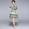 Fashion Runway Summer Gorgeous Party Midi Dress Women Short Sleeve Luxury Lace Mesh Embroidery Vintage Vestidos 210520