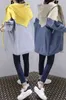 Kvinnor Trenchcoat Oversized Spring Höst Kvinna Hooded Medium Långrockar Ladies Casual Patchwork Color Plus Size Outwear 210525