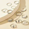 12 stks / sets vintage band ringen zilveren kleur hart gewricht voor vrouwen charme maan blad vleugel geometrische trouwring sieraden