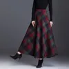 Plaid Hohe Taille Lange Röcke Für Frauen Herbst Winter Elegante Koreanische Mode Maxi Mom Plus Größe 3XL Casual Lose Wolle 210421