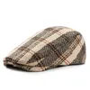 Hemp material black and white checkered beret men male short eaves couple berets hat simple cap classic Retro berets cap homme