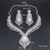 Guldfärg Full Clear Rhinestones Statement Halsband Örhängen Sätta för Kvinnor Indiska Bröllop Bröllop Smycken Sets H1022