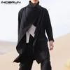 Vintage hommes coton Ponchos col roulé Trench manteaux à manches longues cape vestes irrégulières solide Streetwear vêtements d'extérieur 2021