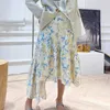 Vintage imprimé fleuri jupe pour femmes taille haute asymétrique élégant coréen robes mi-longues femme été mode vêtements 210531
