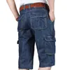 العلامة التجارية الصيف رجل جينز الدينيم السراويل القطن البضائع كبيرة جيب كبير فضفاض فضفاض واسعة الساق التطريز برمودا شاطئ boardshort 210716