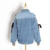 Autumn Fashion Women's Denim Jacket Coat Single-breasted Lace-up Ladies Top Streetwear Hair Clothing 210527