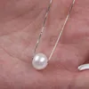 8-9mm Naturlig Frhwater Round Pearl Pendant Sier Chain Halsband för kvinnor gåva