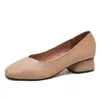 Vår Stor storlek 34-41 Kvinnor Skor Heels Kvinnlig Square Heel Solid Svart Brun Andningsbara Casual Ladies Low Heel Pumps 210520