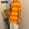 IEFB原宿タイ染料グラデーションストライプ半袖Tシャツメンズ夏の韓国の環境弛緩カジュアルティートップス9Y7427 210524