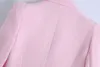 옷깃 Buttoned 핑크 세련된 여성 자켓 하라주쿠 질감 비즈니스 여성의 블레이저 탑 210507