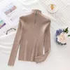 Korean Solid Zipper Pullover Sweater Knitted Autumn and Winter Long Sleeve Pull Femme Slim Jumper Women Sweaters Tops 17113 211011