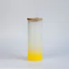 Gradiente de sublimação de armazém local Tumbler de vidro reto com tampa de bambu 25 oz de vidro capa de vidro Tumbler de palha Reutil