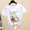 ティーシャツ半袖Tシャツ女性トップスアップリケ夏韓国服女性Tシャツ綿Y2Kファッションレディース210507
