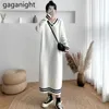 Casual Stretchy Women Knit Maxi Vestido Manga Longa V Pescoço Meninas Primavera Outono Vestidos Bodycon Coreano Vestidos 210601