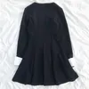 Kimutomo Düzensiz V Yaka Elbiseler Kadın Kontrast Renk Panelli Uzun Kollu Yüksek Bel A-Line Mini Vestido Feminino Bahar 210521