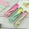 Kitchen Accessories Binaural Cup Cutlery Set Tableware Plate Baby Training Bowl Spoon Fork Cartoon Rice Wheat Straw 210423