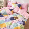 Bedding Sets Warm Bed Linen Duvet Quilt Cover Pillowcase Set Flat Sheet Adult Kids Soft Grid Cartoon Children Bedclothes