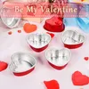 Aluminum Foil Cake Pan Heart Shaped Cupcake Cup with Lids 100ml/3.4Ounces Disposable Mini Cupcake Cup Flan Baking Cups for Valentine Mother's Day Wedding Birthday