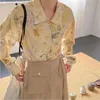 Yellow Office Lady Florals Chiffon Casual Streetwear Tops Loose All Match Gentle Chic Shirts Blouses 210421