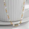 Strand Beaded Strands Titanium Steel Gold-Plated Bracelet Bead Chain Choker White Pearl Necklace For Women Charm Handmade Party Jewelry Drop