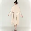 [EAM] Women Apricot Contrast Color Big Size Long Dress Half Stand Collar Long Sleeve Fashion Spring Autumn 1DD517604 21512